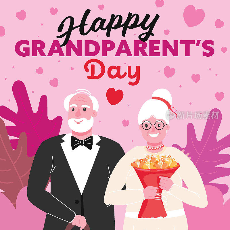 快乐全国grandparentâ的节日贺卡。矢量图